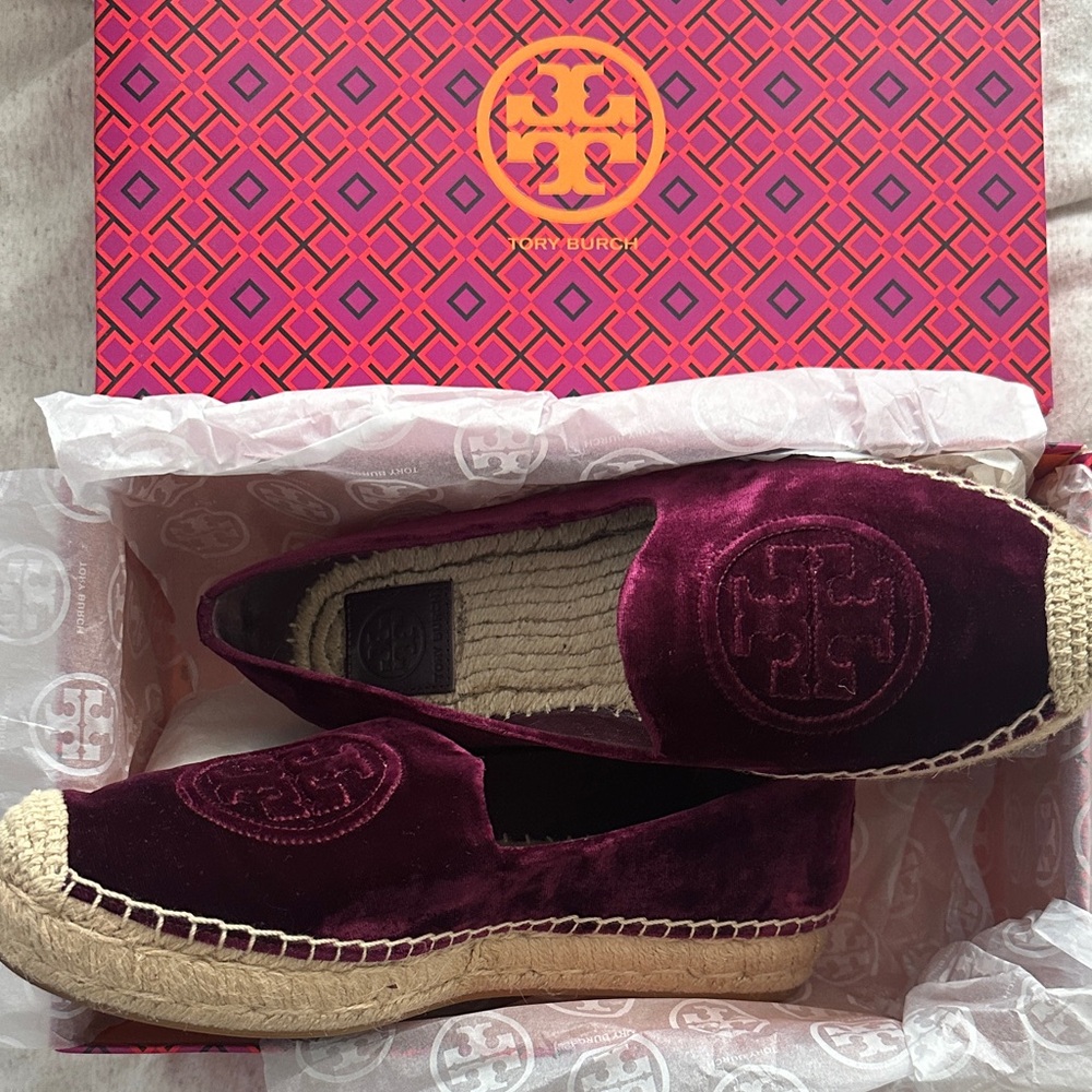 Tory Burch Velvet Burgundy Espadrilles